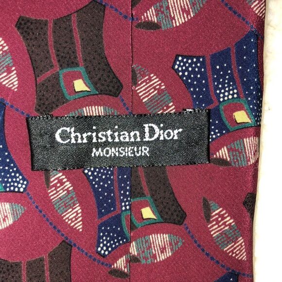 Dior Burgundy Navy Designer Silk Tie - Picture 2 of 4